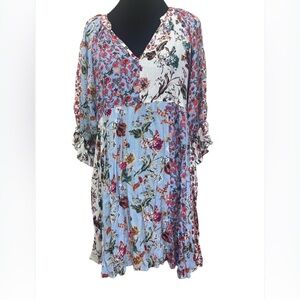 Umgee Multicolor Peasant Style Boho Patchwork Floral Mini Dress. EUC. Size M
